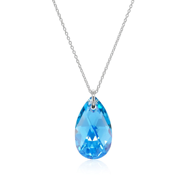 Crystal & Silver Halskette Pear Aquamarine AB in Silber