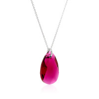 Crystal & Silver Halskette Pear Ruby in Silber