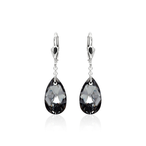 Crystal & Silver Pendel-Ohrhänger Pear Silver Night in Silber