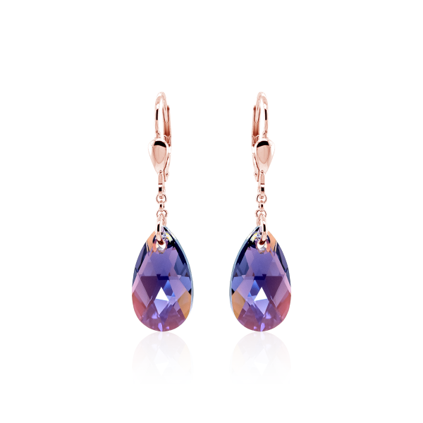 Crystal & Silver Pendel-Ohrhänger Pear Tanzanite AB Silber Rosé