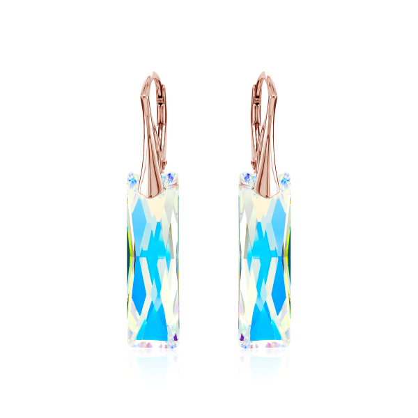 Crystal & Silver Ohrhänger Baguette Aurora Borealis Silber Rosé