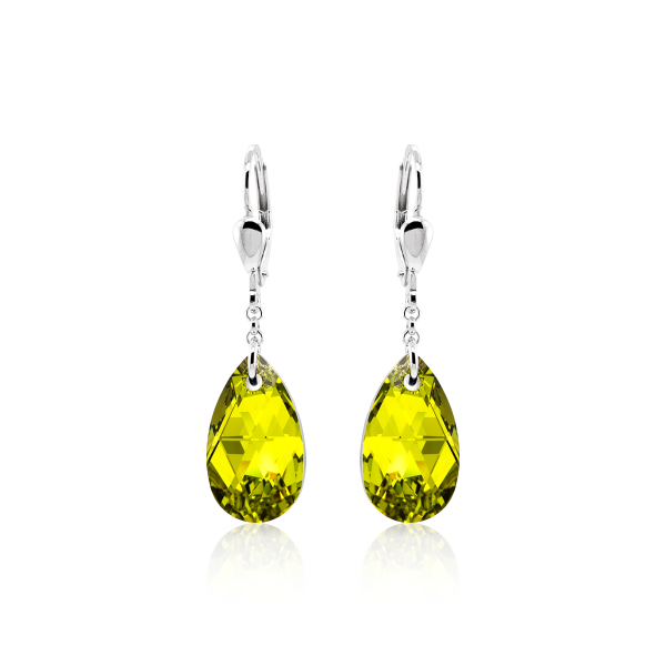 Crystal & Silver Pendel-Ohrhänger Pear Citrus Green Argent Light in Silber